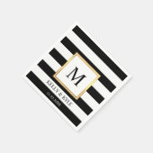 Goldrahmen Schwarz-weiße Streifen Monogram Wedding Serviette (Ecke)