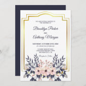 Goldrahmen und Blume Bouquet Wedding Einladung (Vorne/Hinten)