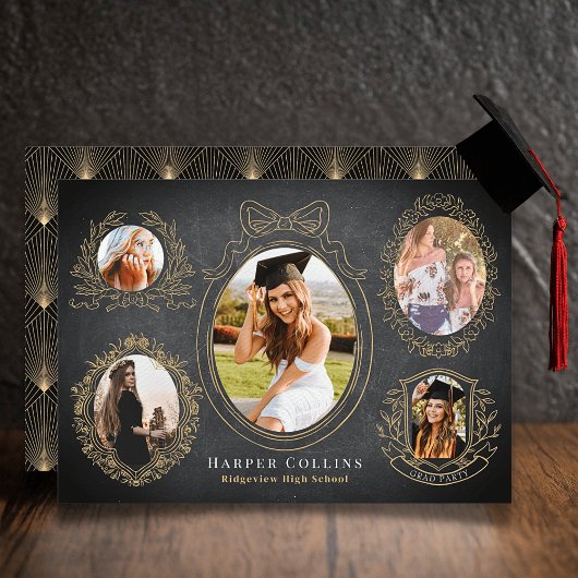 Goldrahmen und botanische Akzente Schwarzer Abschl Einladung