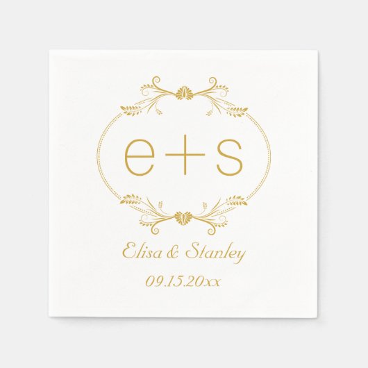 Goldrahmen und Initialen, elegante Monogramm Hochz Serviette (Vorderseite)