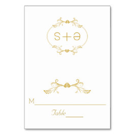 Goldrahmen und Initialen Hochzeitskarte Tischnummer
