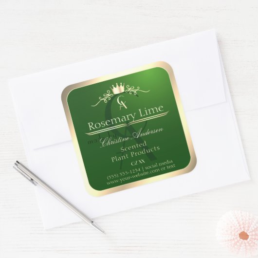 Goldrahmen und Monogramm für das Umweltzeichen für Quadratischer Aufkleber (Umschlag)