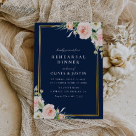 Goldrahmen und Probe-Dinner mit blühenden Blumen Einladung