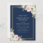 Goldrahmen und Probe-Dinner mit blühenden Blumen Einladung (Vorderseite)