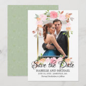 Goldrahmen und rosa Rosen Save the Date Fotokarte (Vorne/Hinten)