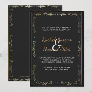 Goldrahmen und Wirbel Hochzeit Einladung