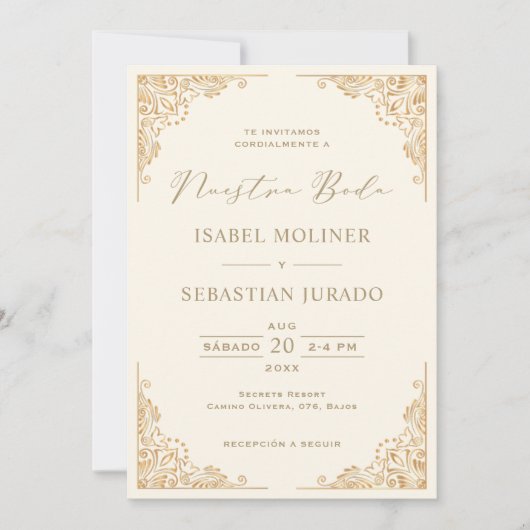 Goldrahmen Verziert Nuestra Boda Einladung (Vorderseite)