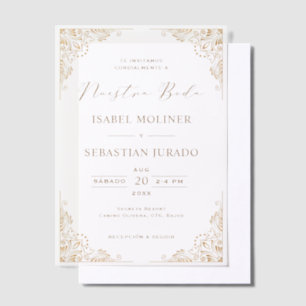 Goldrahmen Verziert Nuestra Boda Pergament Einladungen