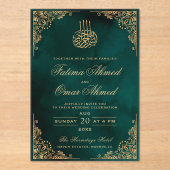 Goldrahmen Verzierte islamische Hochzeit Acryleinladungen (Vorderseite)