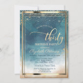 Goldrahmen Wasserfarbensplash 30. Geburtstag Party Einladung (Vorderseite)