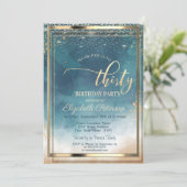 Goldrahmen Wasserfarbensplash 30. Geburtstag Party Einladung (Stehend Vorderseite)