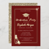 Goldrahmen Wein Glitzer Grad Cap Red Einladung (Vorne/Hinten)