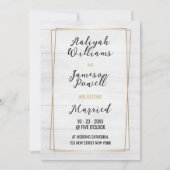 Goldrahmen, weiß rustikale Holzart Hochzeit Einladung (Vorderseite)