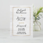 Goldrahmen, weiß rustikale Holzart Hochzeit Einladung (Stehend Vorderseite)