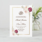 Goldrahmen Weiße florale islamische Hochzeit Einladung (Stehend Vorderseite)