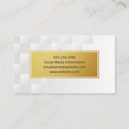Goldrahmen | Weiße geometrische Quadrate Visitenkarte (Rückseite)