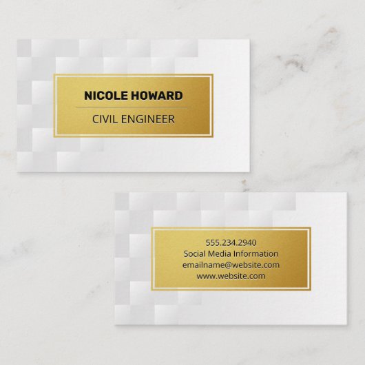 Goldrahmen | Weiße geometrische Quadrate Visitenkarte (Vorne/Hinten)