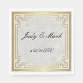 Goldrahmen-Weißmarmor-Hochzeitspapier Serviette (Vorderseite)