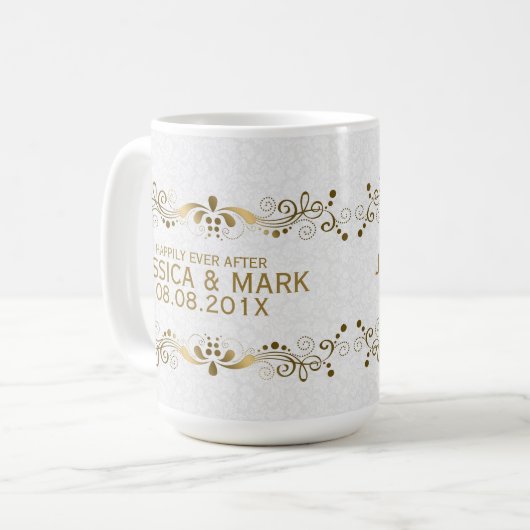 Goldrainage mit weißen Damasken Kaffeetasse (Vorderseite Links)