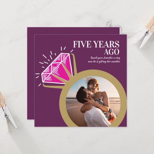 Goldrand 2 Foto zum 5. Mal pink Einladung (Vorderseite/Rückseite Beispiel)