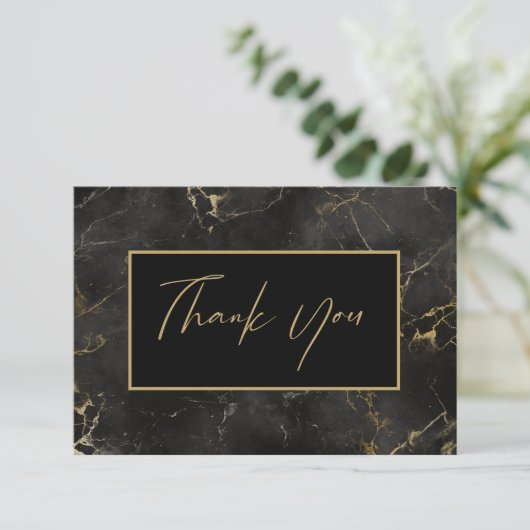 Goldrand aus schwarzem Marmor Dankeskarte (Stehend Vorderseite)