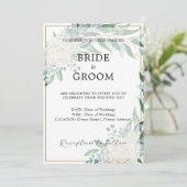 Goldrand Blumengrün Einladung Hochzeit (Stehend Vorderseite)