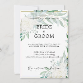 Goldrand Blumengrün Einladung Hochzeit