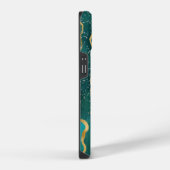 Goldrand Teal Achat Glitzermonogramm iPhone Hülle (Rechte Seite)