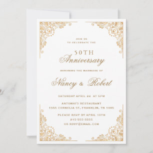 Goldrand Verzierte Weiße 50. Hochzeitstag-Feier Einladung