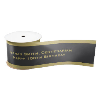 Goldrand - Wiederholter Text - Gold/Schwarz Satinband