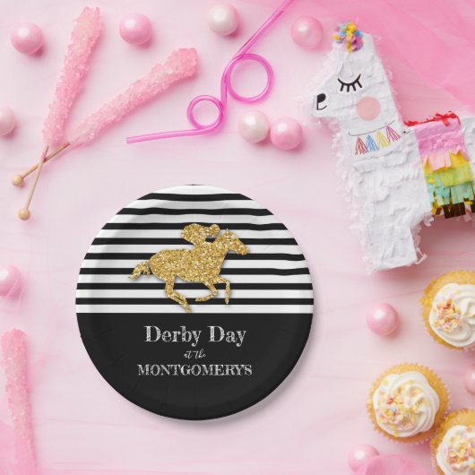 Goldrausch auf schwarzen und weißen Streifen Pappteller (Party)