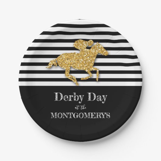 Goldrausch auf schwarzen und weißen Streifen Pappteller (Vorderseite)