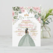 Goldrausch Grün & Rosa Blumenprinzessin Mis Quince Einladung (Stehend Vorderseite)