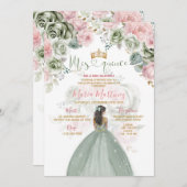 Goldrausch Grün & Rosa Blumenprinzessin Mis Quince Einladung (Vorne/Hinten)