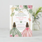Goldrausch Grün und Rosa Twin Quinceañera Einladung (Stehend Vorderseite)