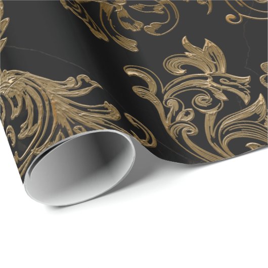 Goldrausch | Imitate Schwarzer Marmor Geschenkpapier (Rolleneckpunkt)