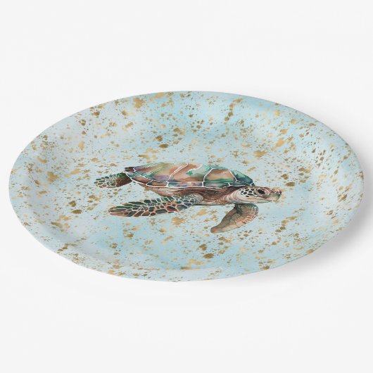 Goldrausch-Meeresschildkröte Pappteller (Schrägansicht)