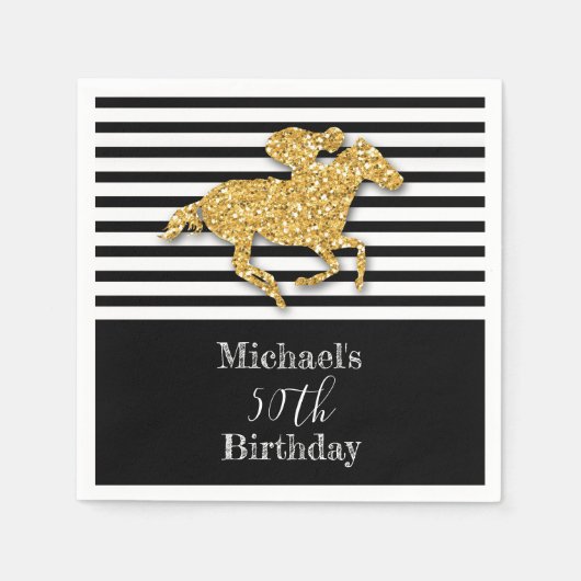 Goldrausch Schwarz-weiße Streifen Geburtstag Serviette (Vorderseite)