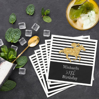 Goldrausch Schwarz-weiße Streifen Geburtstag Serviette