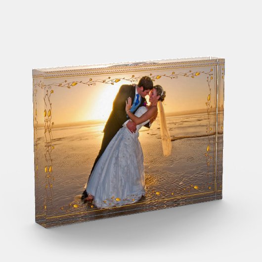 Goldrebe-und -blatt-Rahmen Fotoblock (Links)