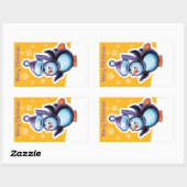 Goldrechteckiger Aufkleber in Weihnachten Pinguin  (Blatt)