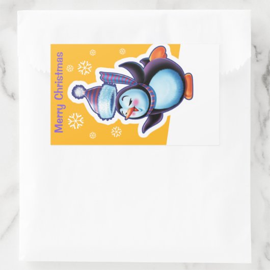Goldrechteckiger Aufkleber in Weihnachten Pinguin  (Tasche)