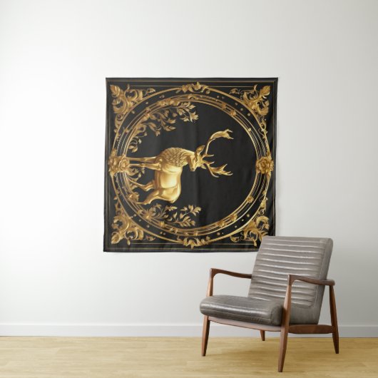 Goldrentiere, Gold und schwarze Zierrahmen Wandteppich (Beispiel (Horizontal))