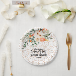 Goldring-Muster mit orangefarbenen Rose Pappteller