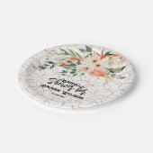 Goldring-Muster mit orangefarbenen Rose Pappteller (Schrägansicht)