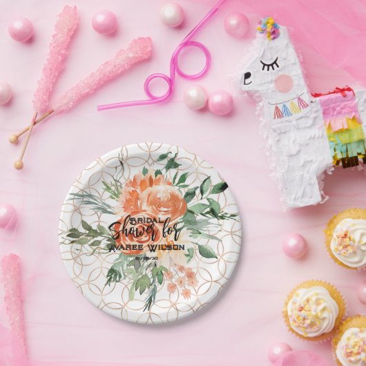 Goldring-Muster mit orangefarbenen Rose Pappteller (Party)