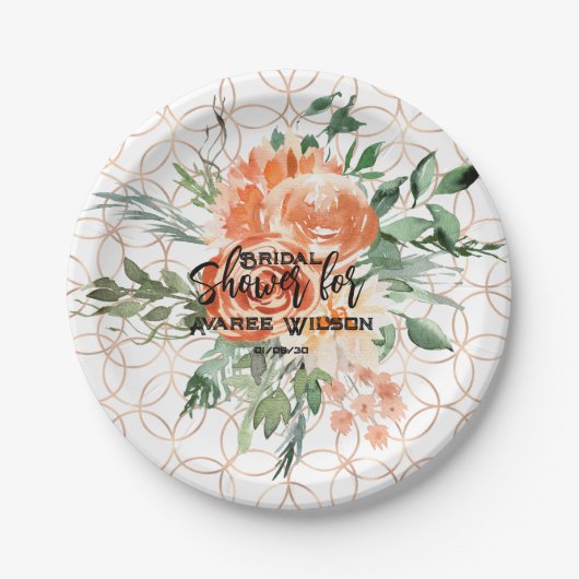 Goldring-Muster mit orangefarbenen Rose Pappteller (Vorderseite)