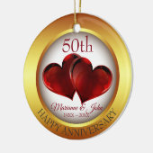 Goldring und rote Herzen Keramik Ornament (Links)