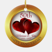 Goldring und rote Herzen Keramik Ornament (Hinten)