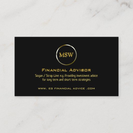 Goldring zum Schwarzen Thema des Finanzberaters Hinweiskarte (Vorderseite)